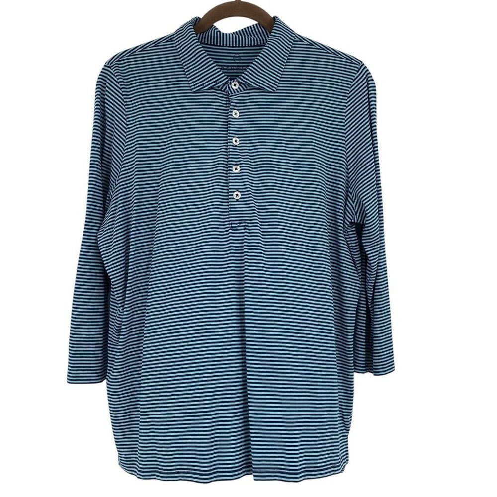 Renwick Womens XL Blue Striped Pima Cotton Long Sleeve Preppy Polo Shirt Top
